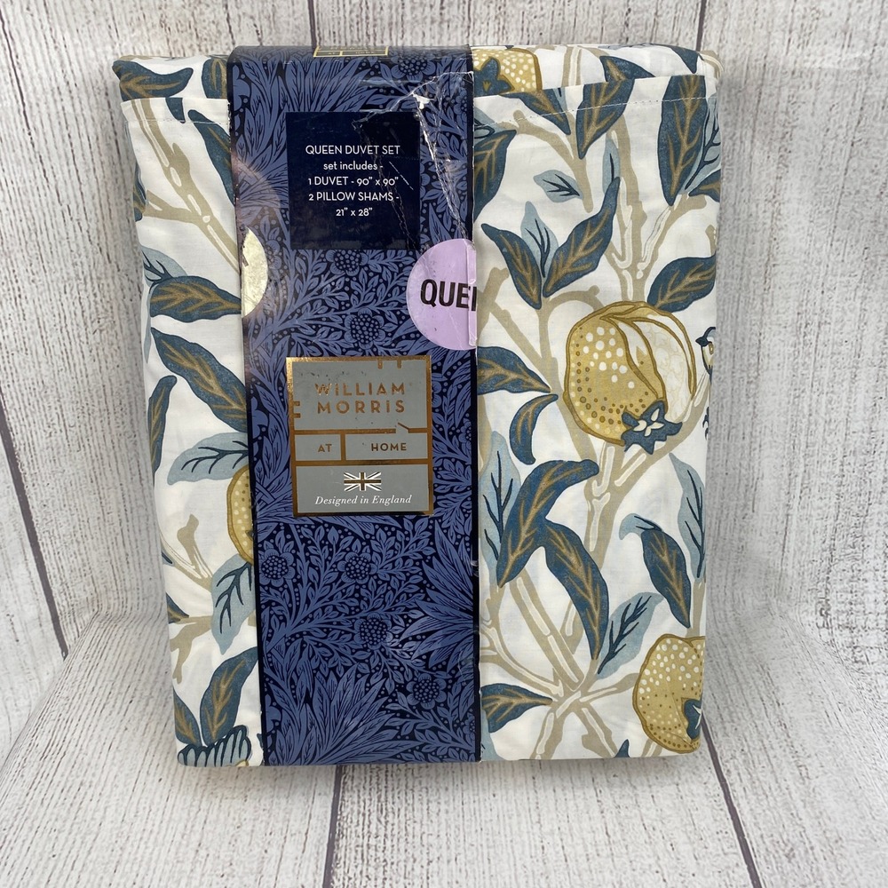 William Morris Duvet Set Queen Ochre Bird and Pomegranate Cotton 3pc Bedding